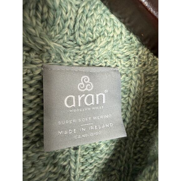 Aran Woolen Mills Super Soft Merino Wool Cable Knit Fishermen Cardigan Green S - Picture 6 of 10